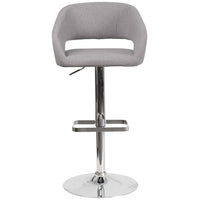 Flash Furniture Contemporary Grey Fabric Adjustable Height Barstool with Rounded Mid-Back & Chrome Base - Grey Fabric-Contemporary Style Stool