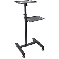 StarTech.com Mobile Projector and Laptop Stand - Portable Presentation Cart-This heavy-duty mobile cart provides 2 shelves (at different heights) that each support 22lb (10kg), Durable rolling projector cart has a strong/sturdy base (17.9" x 19.7"/45.5cm x 50.2cm) with lockable casters/wheels
