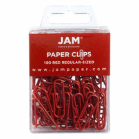 JAM Paper Colored Standard 1" Paper Clips - Red - 2 Packs of 100-Color: Red