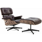 Nicer Furniture Modern Classic Lounge Chair & Ottoman Set - Dark Brown/Rosewood-Upholstered in 100% full-grain Italian aniline leather.