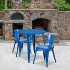 30'' Round Blue Metal Indoor-Outdoor Table Set with 2 Arm Chairs (CH-51090TH-2-18ARM-BL-GG)-30"W x 30"D x 29.50"H