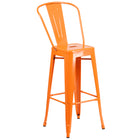 Flash Furniture 30" High Orange Metal Indoor-Outdoor Barstool with Back-500 lb. Weight Capacity