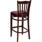 Flash Furniture HERCULES Series Vertical Slat Back Mahogany Wood Restaurant Barstool - Burgundy Vinyl Seat-Burgundy Vinyl Upholstered Seat
