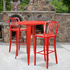 30'' Round Red Metal Indoor-Outdoor Bar Table Set with 2 Vertical Slat Back Barstools [CH-51090BH-2-30VRT-RED-GG]-30"W x 30"D x 41"H
