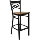 Flash Furniture HERCULES Series Black "X" Back Metal Restaurant Barstool - Cherry Wood Seat-500 lb. Weight Capacity