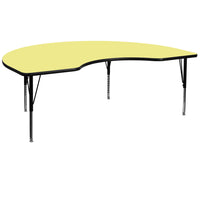 Flash Furniture 48''W x 72''L Kidney Shaped Activity Table with Thermal Fused Top and Height Adjustable Pre-School Legs, Yellow-Yellow Laminate