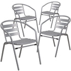 Flash Furniture Silver Metal Restaurant Stack Chair with Aluminum Slats-Set of 4 Stackable Cafe Chairs