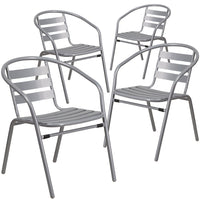 Flash Furniture Silver Metal Restaurant Stack Chair with Aluminum Slats-Set of 4 Stackable Cafe Chairs