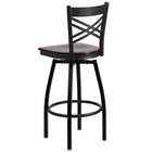 Flash Furniture HERCULES Series Black "X" Back Swivel Metal Barstool with Walnut Wood Seat - Black-Walnut Finished Wood Seat