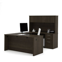 Bestar Embassy 66" U-Shaped Desk, Dark Chocolate (60857-79)-The desk is made of a durable 1" commercial grade work surface with melamine finish that resist scratches, stains and wear