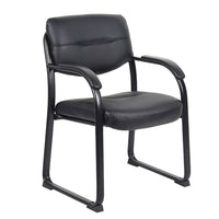 Nicer Furniture Sled Base Side Guest Chair with Arms - Black Leather-Executive side chair, 23-inch width by 20-inch depth by 34-inch height-