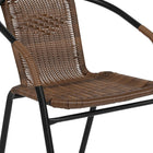 Flash Furniture 28" Round Glass Metal Table with Dark Brown Rattan Edging & 2 Dark Brown Rattan Stack Chairs-Designed for Indoor and Outdoor Use