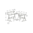 Monarch Specialties 7172 Computer Desk - Black Metal Corner With Tempered Glass-Sturdy and durably designed black metal base includes robust legs and support bars with a geometric design and adjustable feet for optimum stability.