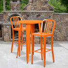 24'' Round Orange Metal Indoor-Outdoor Bar Table Set with 2 Vertical Slat Back Barstools [CH-51080BH-2-30VRT-OR-GG]-24"W x 24"D x 41"H