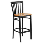 Flash Furniture HERCULES Series Black School House Back Metal Restaurant Barstool - Natural Wood Seat-500 lb. Weight Capacity