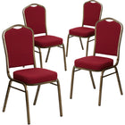 Flash Furniture HERCULES Crown Back Stacking Banquet Chair in Burgundy Fabric - Gold Vein Frame-Set of 4 Multipurpose Banquet Chairs