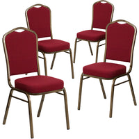 Flash Furniture HERCULES Crown Back Stacking Banquet Chair in Burgundy Fabric - Gold Vein Frame-Set of 4 Multipurpose Banquet Chairs