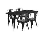 Flash Furniture 31.5'' x 63'' Rectangular Black Metal Indoor-Outdoor Table Set with 4 Stack Chairs (ET-CT005-4-30-BK-GG)-Seats 4 people