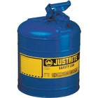 Justrite Type I Safety Cans without Funnel, 2 Gal, 9 1/2" x 13 3/4", Blue-Compliant Type I Safety Cans are designed with a single spout for filling and pouring of all types of flammable liquids