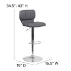 Flash Furniture Contemporary Grey Vinyl Adjustable Height Barstool with Vertical Stitch Back & Chrome Base-Seat Adjusts from Counter to Bar Height
