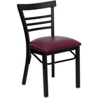 Flash Furniture HERCULES Series Black Three-Slat Ladder Back Metal Restaurant Chair - Burgundy Vinyl Seat-500 lb. Weight Capacity