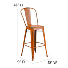 Flash Furniture 30" High Distressed Orange Metal Indoor-Outdoor Barstool with Back-Footrest