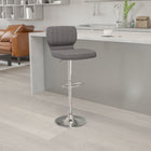 Flash Furniture Contemporary Grey Vinyl Adjustable Height Barstool with Vertical Stitch Back & Chrome Base-Height Adjustable Seat with Gas Lift