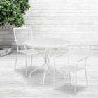 35.25'' Round White Indoor-Outdoor Steel Patio Table Set with 2 Square Back Chairs [CO-35RD-02CHR2-WH-GG]-Set Includes Table and 2 Chairs