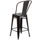 Flash Furniture 24" High Black-Antique Gold Metal Indoor-Outdoor Counter Height Stool with Back-Curved Back with Vertical Slat