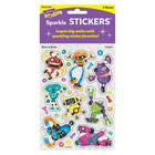 TREND enterprises Inc. Bots & Bolts Sparkle Stickers - Assorted Sizes - 16 Pack-Sparkly, robot-themed artwork