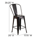 Flash Furniture 24" High Black-Antique Gold Metal Indoor-Outdoor Counter Height Stool with Back-Galvanized Steel Construction