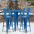 24'' Round Blue Metal Indoor-Outdoor Bar Table Set with 4 Cafe Barstools [CH-51080BH-4-30CAFE-BL-GG]-24"W x 24"D x 41"H