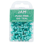 JAM Paper Push Pins, Teal, 100 Pack (22432067)-Standard plastic pushpins