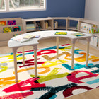 Flash Furniture Bright Beginnings 59" Commercial Grade Wooden Half Circle Adjustable Height Classroom Activity Table-Beech/White-Greenguard Certified Engineered Wood Table Top in Beech and White
