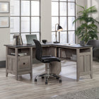 Sauder 59"W August Hill L-Desk - Mystic Oak-  Quick and easy assembly with T-lock drawer system