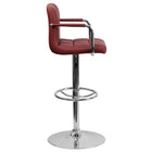 Flash Furniture Contemporary Quilted Vinyl Adjustable Height Barstool with Arms & Chrome Base - Burgundy-Burgundy Vinyl Upholstery