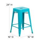 Flash Furniture Commercial Grade 24" High Backless Crystal Teal-Blue Indoor-Outdoor Counter Height Stool-Crystal Blue Powder Coated Frame Finish