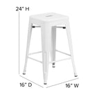 Flash Furniture 24" High Backless Metal Indoor-Outdoor Counter Height Stool with Square Seat - White-Drain Hole in Seat