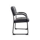 Nicer Furniture Sled Base Side Guest Chair with Arms - Black Leather-Black leatherette upholstery