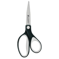 Westcott KleenEarth 7" Straight Soft Handle Scissors, Black-Package is made with 80% post consumer content. Handle is made with 70% recycled material ad 30% post-consumer content
