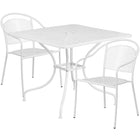 35.5'' Square White Indoor-Outdoor Steel Patio Table Set with 2 Round Back Chairs [CO-35SQ-03CHR2-WH-GG]-White Powder Coat Finish