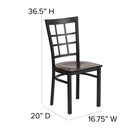 Flash Furniture HERCULES Series Black Window Back Metal Restaurant Chair - Walnut Wood Seat-18 Gauge Steel Frame