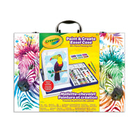 Crayola Paint & Create Easel Case-Complete Paint Set: 12 Washable Paint Pots, 16 Watercolour Paints, 8 Short Watercolor Pencils, 3 Sketch Pencils, 2 White Crayons, 4 Paint Brushes, 2 Mixing Trays, 18 Pages Watercolour Paper, 1 Sheet of Repositionable Stickers, and 1 Storage Case