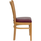 Flash Furniture HERCULES Series Vertical Slat Back Natural Wood Restaurant Chair - Burgundy Vinyl Seat-Vertical Slat Back Design