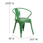 Flash Furniture Commercial Grade Green Metal Indoor-Outdoor Chair with Arms-Plastic Caps on cross brace protect finish when stacked