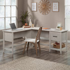 Sauder 47"W Summit Station L-Desk - Glacier Oak-   Lower shelf for additional storage