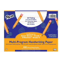 Pacon Multi-Program Handwriting Paper 5/8" Ruled White, 1000 Pack (PAC2420)-Bright tablet paper ruled both sides with red baselines, blue dotted midlines and blue headlines.