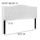 Flash Furniture Cambridge Tufted Upholstered Queen Size Headboard - White Fabric-Black Metal Stands with Adjustable Bed Rail Slots