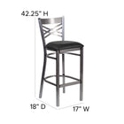 Flash Furniture HERCULES Series Clear Coated "X" Back Metal Restaurant Barstool - Black Vinyl Seat-Two Curved Support Bars