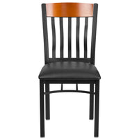 Flash Furniture Eclipse Series Vertical Back Black Metal & Cherry Wood Restaurant Chair with Black Vinyl Seat-Metal Chair